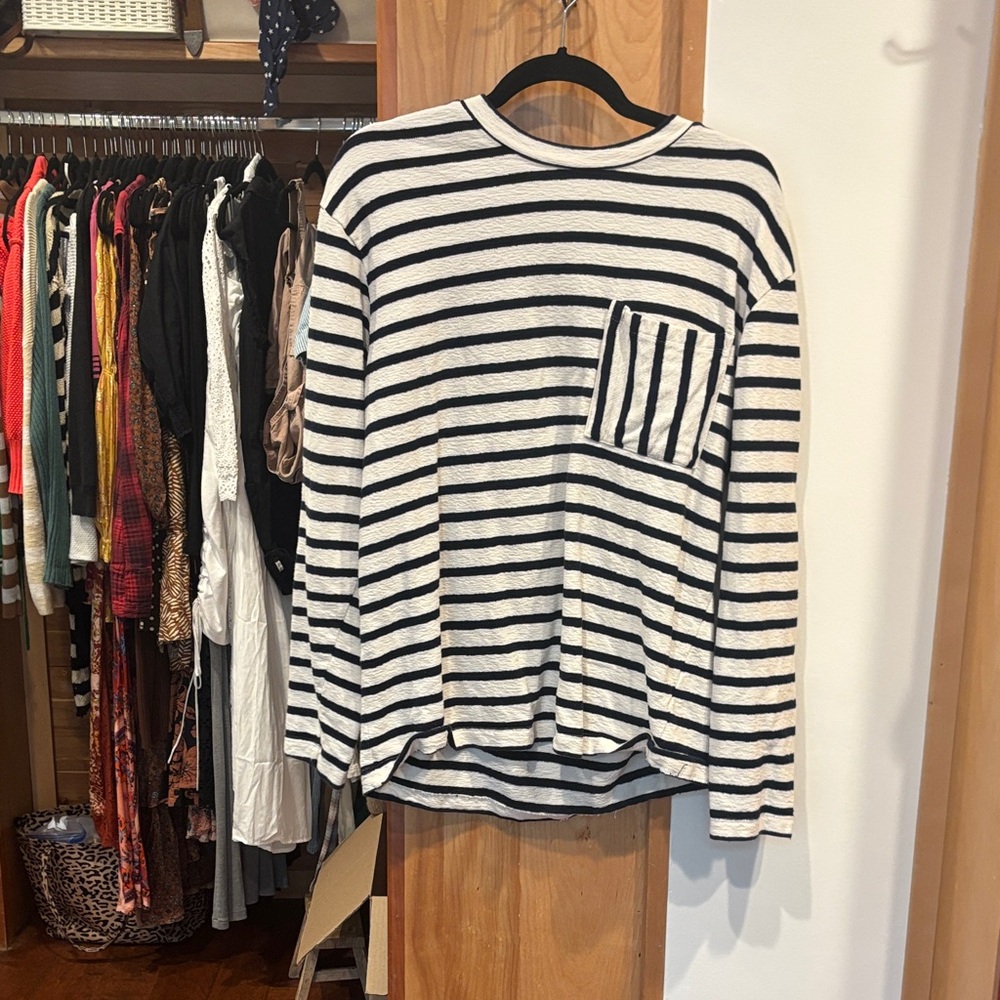 Topman Black and Cream Striped Shirt